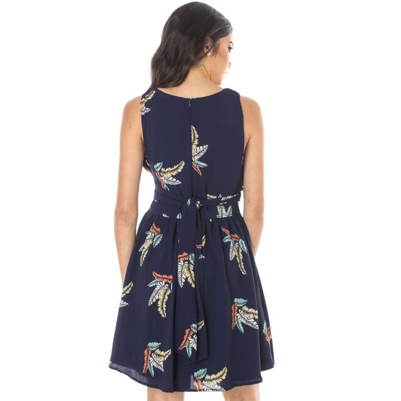 FEATHER WRAP AROUND DRESS-BLUE - Picture 2 of 5